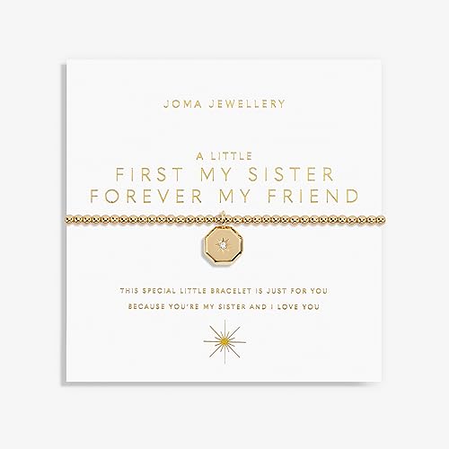 Joma Jewellery A Little Gold FIRST MY SISTER FOREVER MY FRIEND Bracelet | 17.5cm Stretch Adjustable Wrist Stacking Bracelet
