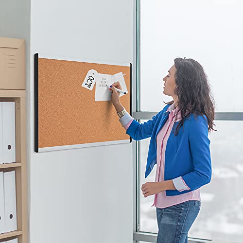 Image of Amazon Basics Cork Bulletin Board, 23 inch x 17 inch, Lightweight, Easy to Mount, Aluminum /Plastic Frame