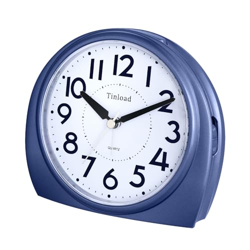 Tinload 5.5" Large Analog Alarm Clock Silent Non Ticking, Gentle Wake, Beep Sounds, Increasing Volume, Battery Operated Snooze and Manual Light, Blue - Image 2