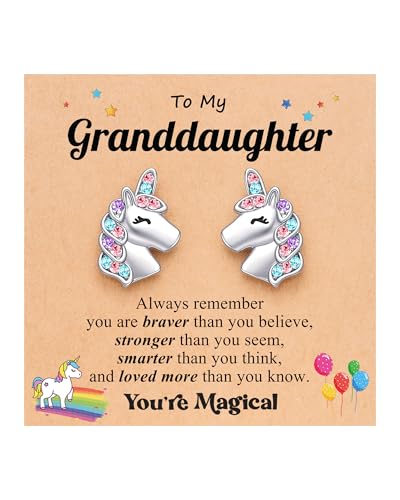 UNGENT THEM Hypoallergenic Unicorn Stud Earrings for Granddaughter Daughter Niece-Magical Kindergarten Graduation Valentines Christmas Birthday Gifts