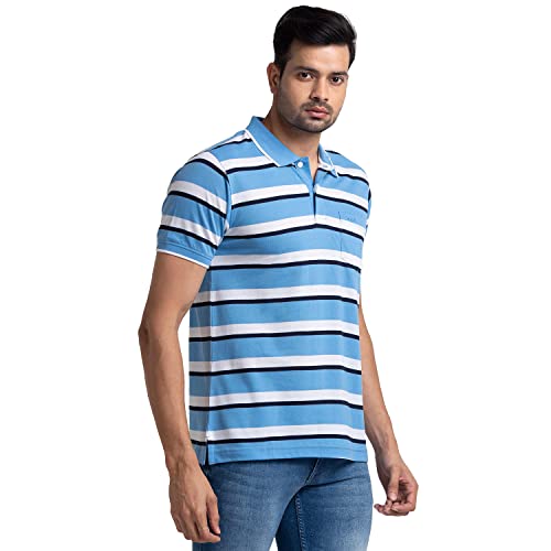 Image of Colorplus Men's Pure Cotton Stripe Pattern Tailored Fit Polo Neck Half Sleeve Casual T-Shirt