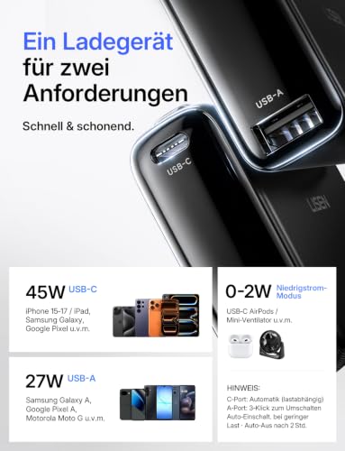 LISEN Mini Powerbank 10000 mAh Fast Charging 45W mit USB-C Kabel – Ansicht 9