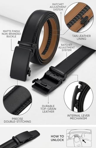 Image of WildHorn Men's Genuine Leather Belt for Men| Premium Auto-Lock Buckle | Adjustable up to 48 inch | Formal & Casual Wear | Micro-Adjust Fit | Stylish Gift Box Included