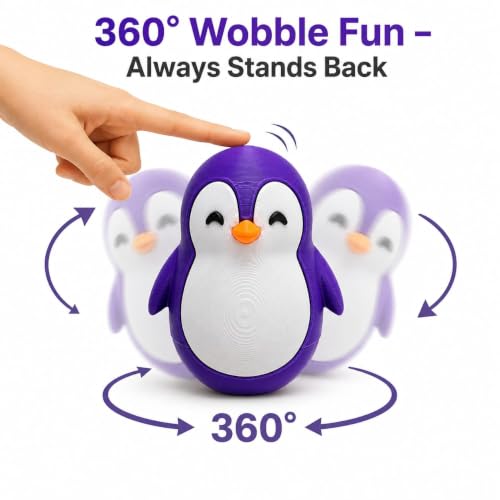Image of Penguin Roly-Poly Toy, Wobble and Tumble Stress Relief Fidget, Fun Desk Toy for Kids and Adults (Royal purpal)