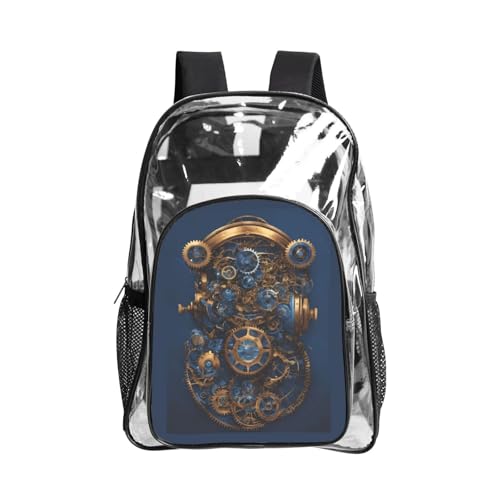 JBJGKHLP Gears Clock - Mochila transparente unisex con estampado de siglo de bronce para festivales, escuela, senderismo, trabajo al aire libre, viajes