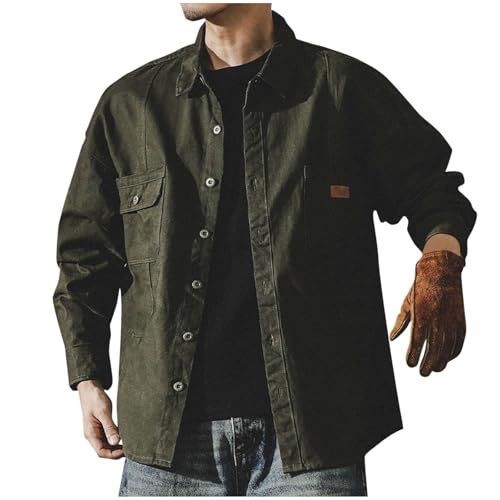Mens Casual Lightweight Shirt Jacket Vintage Cargo Work Shacket Button Down Overshirt Untucked with Multi Pockets 2025