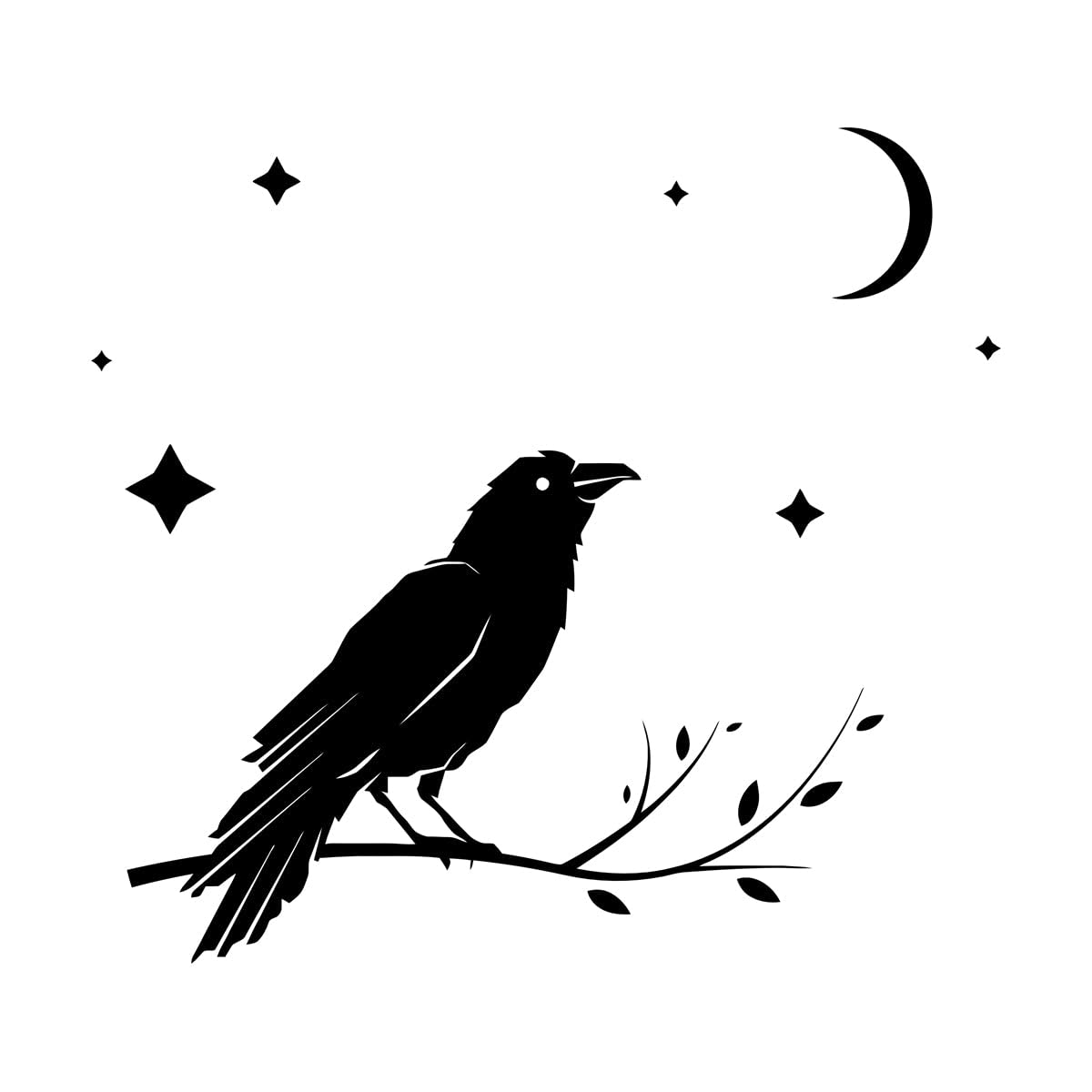 Wall Decals Paster Paper Bird Raven Moon Night Stars Bedroom 54x60.5cm Easy Installation Large Black