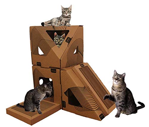 Brinquedo Casa Toca para Gatos Kit 6 mobypet (cubo + triângulo + poli + arr. rampa + arr. base)