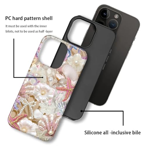 Yesad Case Compatible with iPhone 14 Pro Max, Cute Dual Layer Hybrid Phone Cover, Military Grade Drop Protection, Aesthetic Shockproof Phone Case for Women Girls, Glam Pearl Seashell - image 2