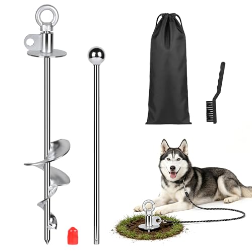 SWAWIS Plata Estaca de Amarre para Perros 38cm con Anillo Giratorio 360°