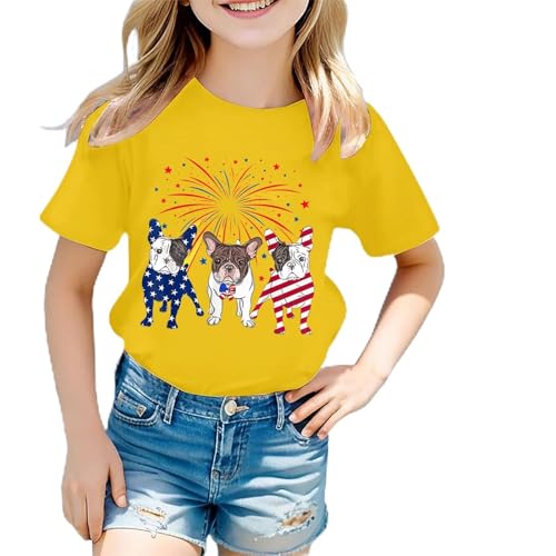 Girls Boys 4th of July USA Fun Print Shirt American Flag Patriotic T-Shirt Kids Independence Day Short Sleeve Girls Shirts