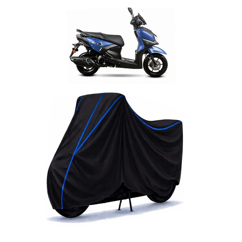 Image of Scooty Cover Water Resistant for Ray-ZR 125 FI | Universal Scooter & Bike Cover | Heavy Duty UV Dust, Rain & Scratch Protection | Elastic Fit All Weather Indoor Outdoor | Black with Blue Piping
