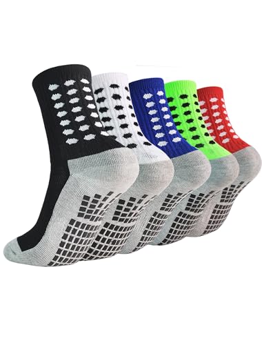 Marchare Kids Grip Soccer Socks Athletic Grip Socks 10-12 Boys Cushioned Non Slip Sock for Baseball Football Basketball Black/White/Blue/Red/Green