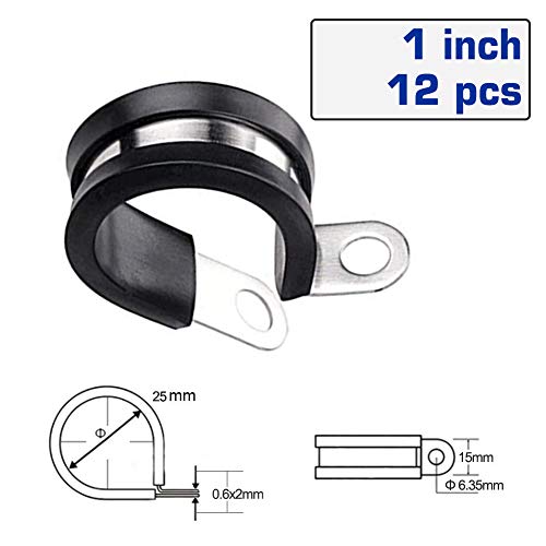 Holybear 12Pcs 1 Inch Stainless Steel Cable Clamp, Silicone Rubber Cushioned Insulated Clamp, Pipe Clamp, Metal Clamp, Cable Holder, Pipe Hoop #TOP1