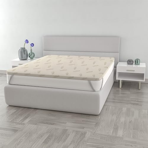 Italian Bed Linen Topper Sobrecolchón Ines Desmontable con Forro, Tejido Exterior 98% poliéster + 2% filamento Cobre. Relleno de Poliuretano, 160x190cm