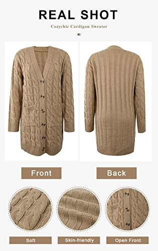 Image of PRETTYGARDEN Womens Cable Knit Button Long Cardigan Sweaters