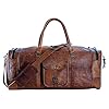 Leather Duffle Bags Large 24 Inch Square Duffel Travel Gym Sports Overnight Weekender Leather Bag for Men and Women by KPL #3