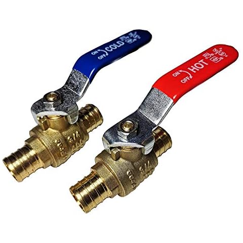2 Pieces XFITTING 3/4" Pex Ball Valve, 1 Hot (Red) and 1 Cold (Blue) Label, 1/4" Turn, Brass, 2 Packs (1 Piece Each) Cover