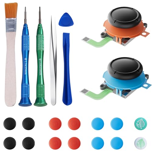 Image of Joystick Replacement Kit for Nintend0 Switch2 Joycon(22 in one), Repair Kit for Switch2, Include 2 Thumbsticks, Drift Fix Tools Y / +Screwdriver, Tweezers, Pry Tools, 14 Thumbstick Grips