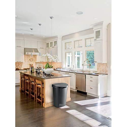 Rubbermaid Commercial Products Touch Top Trash Can/Wastebasket With Lid, 13-Gallon, Small Black Garbage Bin For Home/Kitchen/Bathroom/Bedroom/Office #TOP4