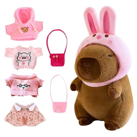 Foreverup 8 sztuk pluszowego Capybara, 25 cm Capybara przytulanka, pluszowe wodne świnki morskie z ubraniami, torebką, kapeluszem, pluszowy Capybara z ubraniami i akcesoriami do dekoracji domu