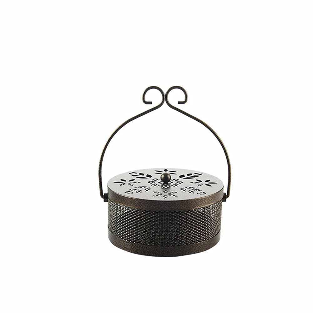 Stecto Porta bobina di zanzara, elegante bruciatore di incenso rotondo cavo con manico, porta incenso in metallo antiruggine ignifugo per casa, viaggio, esterno