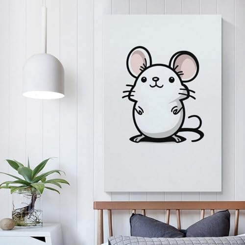 POLIUAWS Lustige weiße Maus für Erwachsene Badezimmer Tier Ölgemälde auf Leinwand Malsets Leinwand Lustige Zimmerdekoration Geburtstagsgeschenk Frauen 24x36 Zoll (60x90 cm)