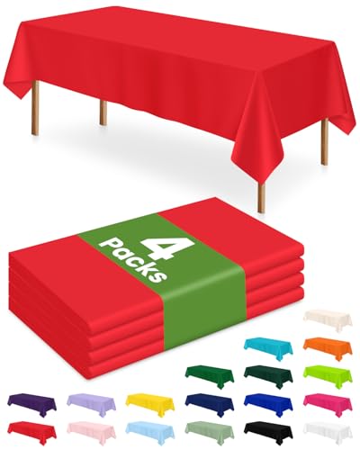 Image of LANLISA 4 Pack Red Plastic Table Cloth Disposable, 54 x 108 Inch