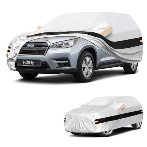 Image of 10 Layers SUV Car Cover Custom Fit for Subaru Ascent (2018-2026), Waterproof All Weather for Automobiles, Outdoor Full Cover Sun Dust Rain Protection with Cotton. Silver