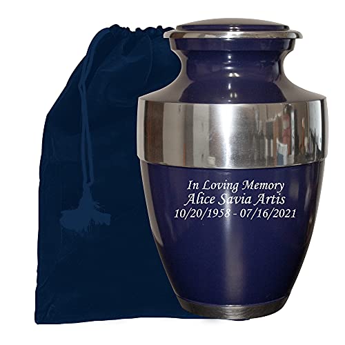 Blue Cremation Urn, Urns For Human Ashes, Customized Memorial Adult Human Urn With Velvet Bag And Personalization #TOP17