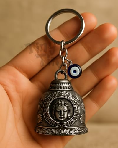 Image of Tiny Tim Guardian Bell with Evil Eye Charm - Protective Motorcycle & Car Accessory - Tibetan-Inspired Design - Wards Off Negative Energy - Ideal Gift for Bikers & Travelers