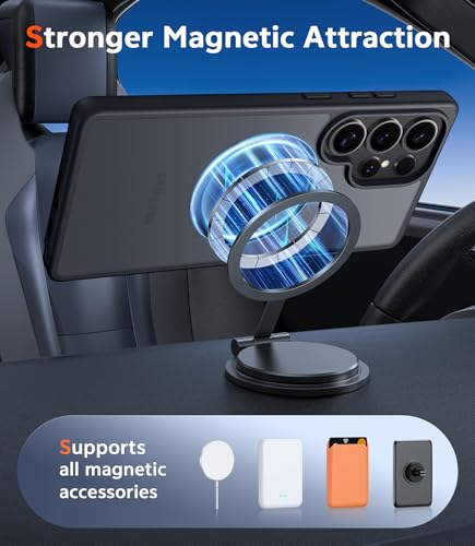 Image of FNTCASE for Samsung Galaxy S23-Ultra Case: Matte Magnetic Translucent Phone Cases Lens Protection Compatible with Magsafe Rugged Protective Cell Cover (C-Black)