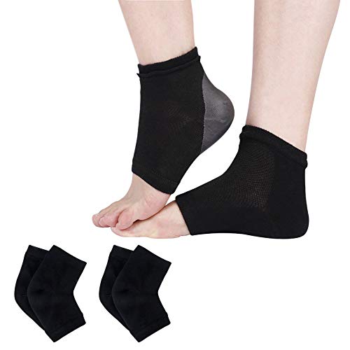 Heel Socks Gel Moisturizing Socks 2 Pair to Treat Dry Cracked Skin and Softens Feet with Spa Quality Botanical Gel for Men Women - Vitamin E and Oil Infused (Black)