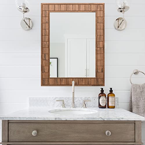 Yoshoot Farmhouse Bathroom Mirror, 32"X24", Rustic Wooden Framed Wall Mirror, 100% Handcrafted Solid Wood Vanity For Farmhouse Decor, Vertical Or Horizontal Hanging, For Living Dining Room, Entryway #TOP5