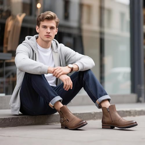 Image of Men's British-Style Buckle Oxford Boots | Buckle Strap Side-Zip Oxford Boots for Casual, Business & Work (Ankle-Length)