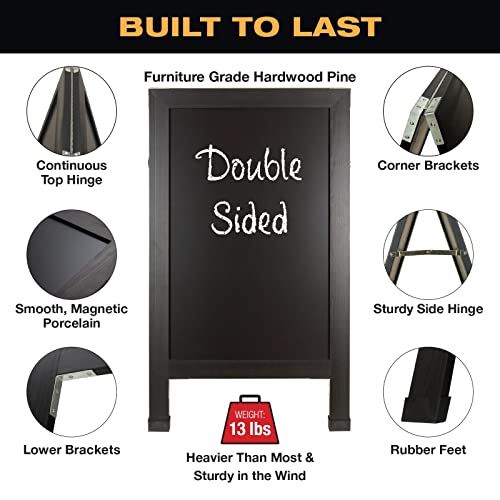 Excello Global Products Large Double-Sided 40x23 Heavy-Duty A-Frame Sidewalk Chalkboard Standing Sign, Includes 10 Chalk Markers, 40 Piece Stencil Set, Chalk and Eraser (Black) - Thumbnail 3