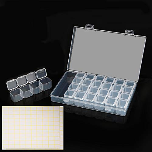 12 Packs 28 Grids Bead Organizer Containers Storage Plastic Jewelry Box Movable Dividers Earring Storage Containers Diamond Painting Storage Case for Cross Stitch Accessories, Nails, Sewing Supplies