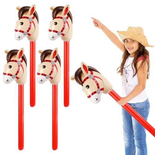 Vunanvu Caballo de Palo Hinchable, 4 PCS Globos de Caballos de 37 Pulgadas, Cabeza de Caballo Hinchable para Jardín, Caballos de Palo Hinchables para Decoracr Fiesta de Cumpleaño/Jugar en Jardín