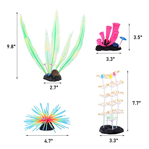 Image of Lpraer 4 Pack Glow Aquarium Decorations Horn Coral Branch Coral Kelp Sea Urchin Simulation Glow Plant Glowing Effect Silicone for Fish Tank Decoration