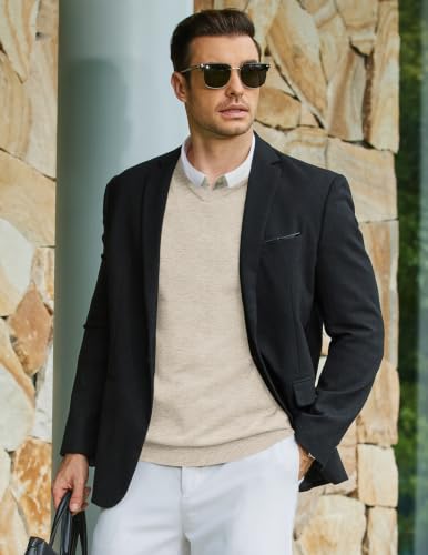 Image of COOFANDY Mens Casual V Neck Sweater Knit Slim Fit Long Sleeve Pullover Top