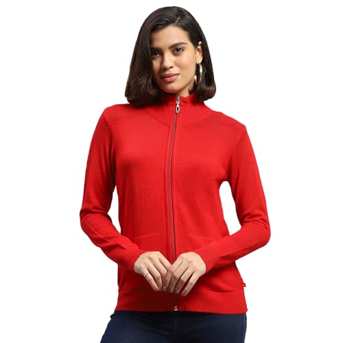 Image of Monte Carlo Women Regular Fit Full Sleeve Solid T Neck Winter Cardigan (Pack of 1)