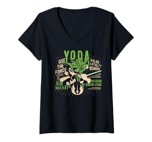T-shirt Star Wars col V femme coupe ajustée en coton Yoda