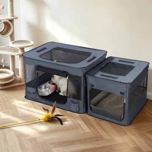 Cat Playpen, Foldable Portable Pet Enclosure, 2 in 1 Size for Small Dogs, Puppies & Cats, Indoor & Outdoor Pet Pen with Lockable Zipper, Mesh Windows & Ground Stakes by Graciadeco - Used condition - Image 2
