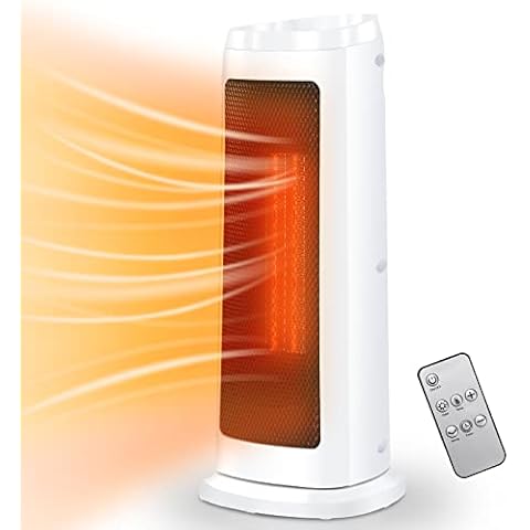 Hshelekte 2000W Electric Heaters for Home Office, Portable Ceramic Fan Heater, Remote control, Overheat / Tip-Over Protection, 60°Oscillating, 2 Heat settings, 12H Timer, White Cover