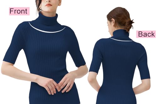 Image of v28 Women Turtleneck 1 /2 Half Sleeve Highly Stretchy Ribbed Knit Fitted Sweater