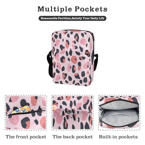 small messenger bag for women cross body bag for woman Shoulder Hand Bags Adjustable Strap for outdoor sports outdoor sports- Peach Black Leopard2