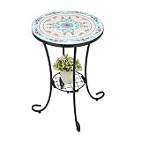 VCUTEKA Outdoor Side Table Mosaic Patio Table Accent Table Mosaic Tile Top Metal Frame Small End Tab