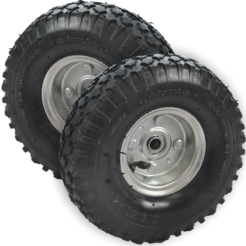 Keypak 2 x 10 Pneumatic Wheels, 16mm Ball Bearing Bore, Pack of 2 Replacement Tyres for Sack Truck Hand Trolley Cart Trailer Wheelbarrow, Metal Hub, 220kg Total Load Capacity