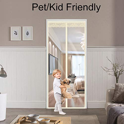 Insulated Door Curtain-Magnetic Thermal Door Cover,Block Draft Out in Winter,Keep Cool in Summer,Hand Free Closure-for Kitchen/Air Conditioner Room/Patio(36 x 82 inch, Beige Transparent Styles)