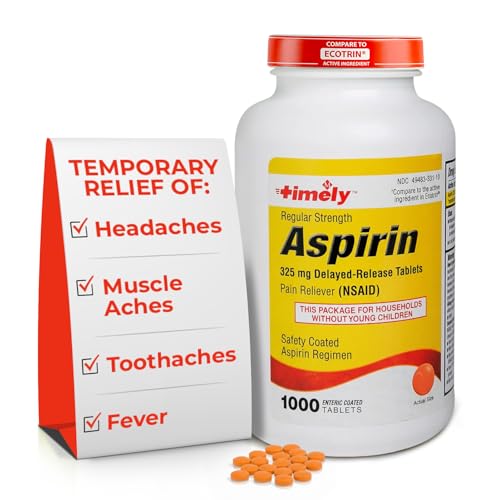 TIME-Cap Labs 1000 Regular Strength Aspirin 325mg Delayed Release Enteric Coated Tablets for Minor Aches and Pains NSAID Pain Reliever & Fever Reducer for Adults and Children 12 Years and Older